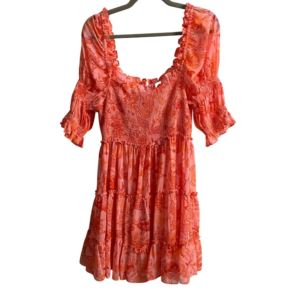 Cinq a Sept Jacky Dress English‎ Rose Multi Floral Smocked Tiered Mini Dress 12